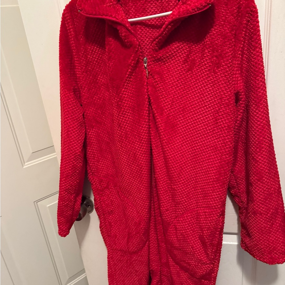 Jasmine Rose Noire Red Textured Zip Front Lounge Robe (L/G) - Picture 3 of 3